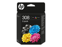 HP 308 - 2-pack - svart, gul, cyan, magenta